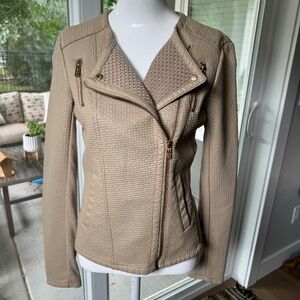 Calvin Klein Faux Leather Moto Jacket Tan XS